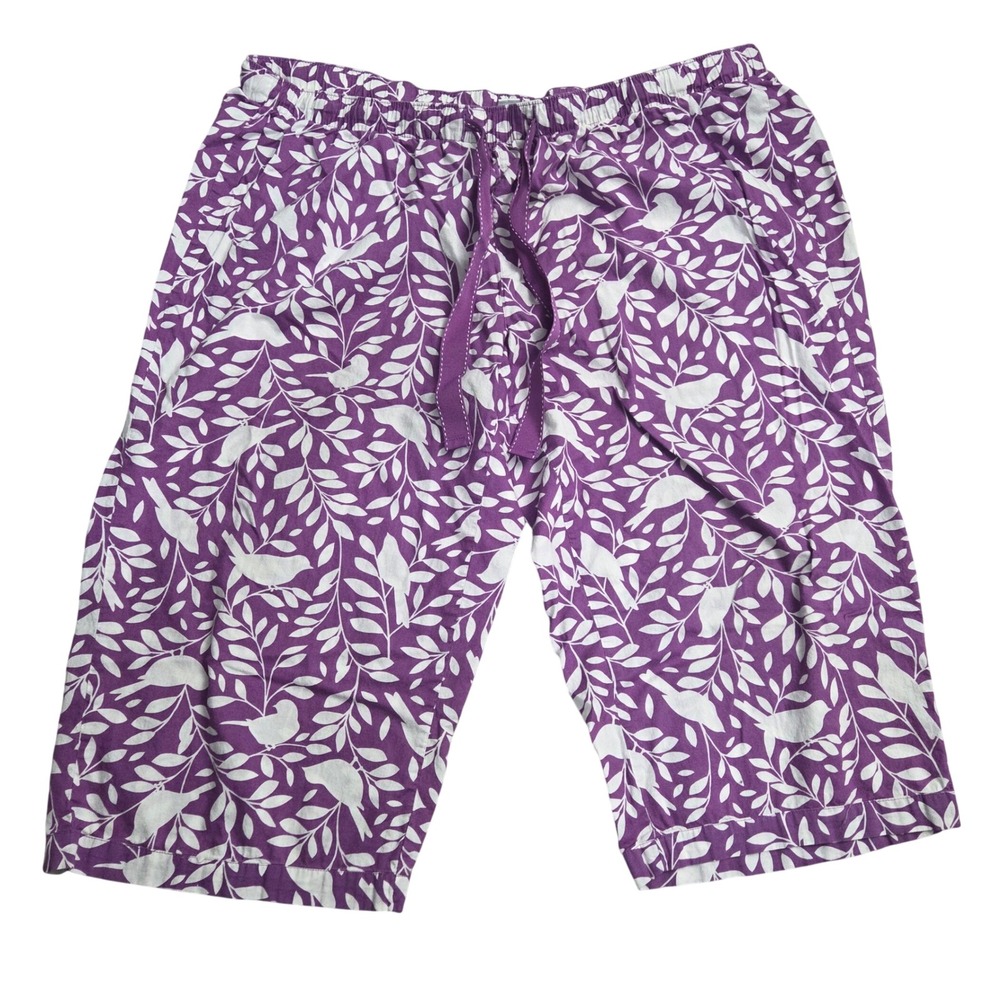 Old Navy Y2K Purple Bird Leaf Print 100% Cotton Pajama Capri Pants Womens 2X